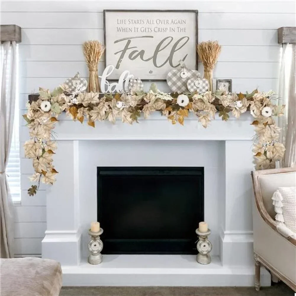 Fall Garland‎ - 6ft Maple Leaf, Pumpkin & Berry Garland for Mantle Harvest Decor